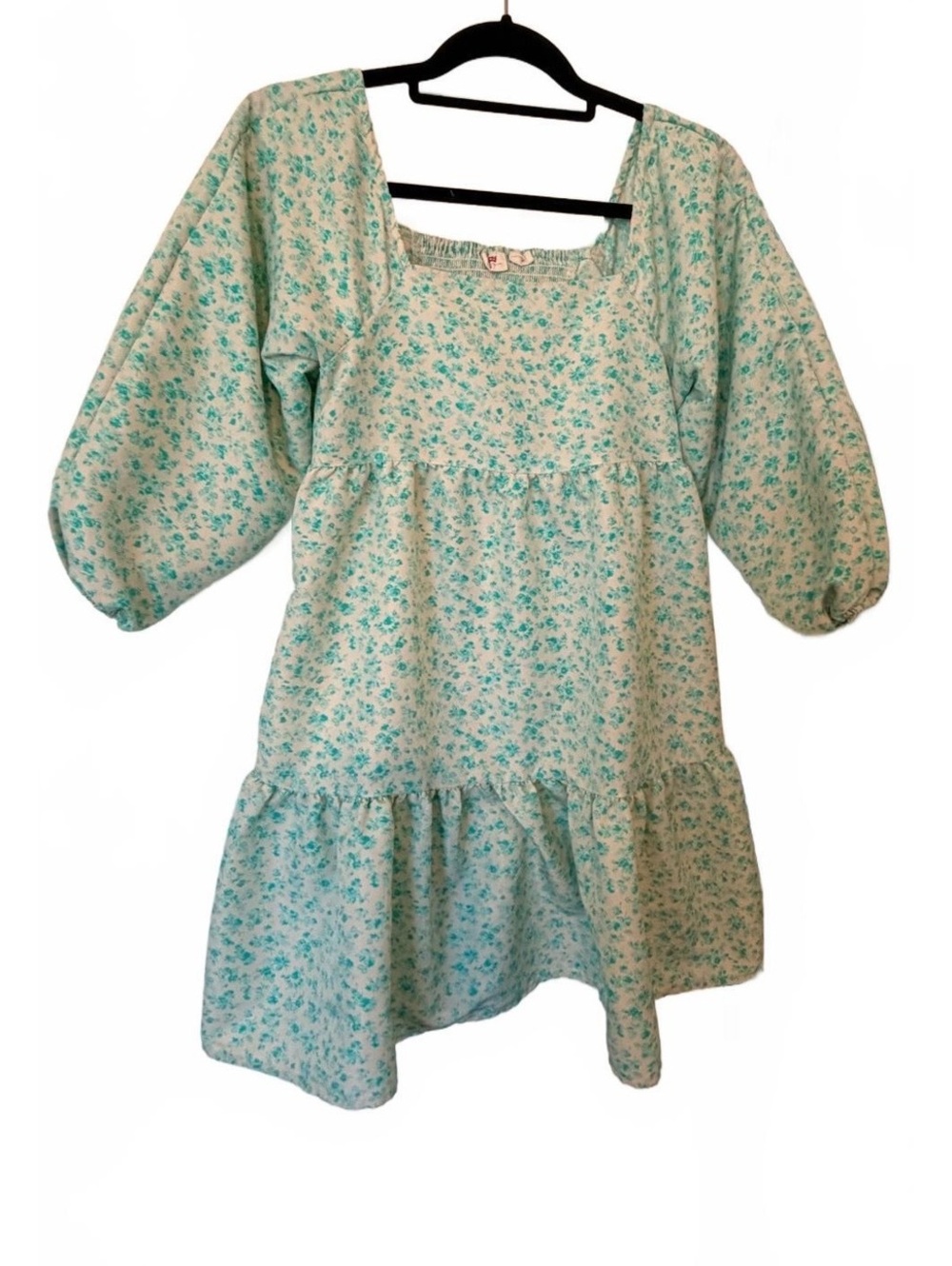 Levi’s Mint Floral Babydoll Mini Dress XS Puff Sleeve Cottagecore